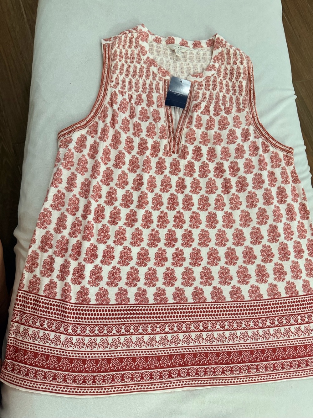 Lucky Brand White and Red Printed Sleeveless Tank
